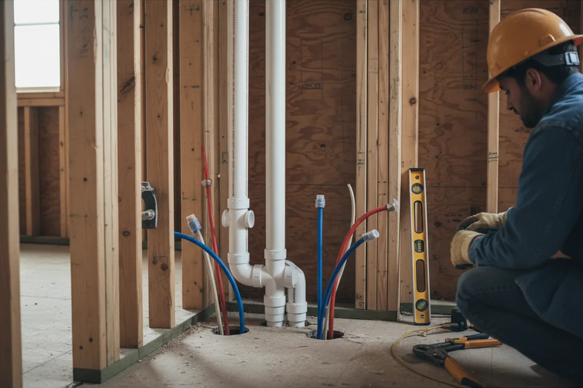 Drain and supply rough-in during Sump Pump Repair in Bowman